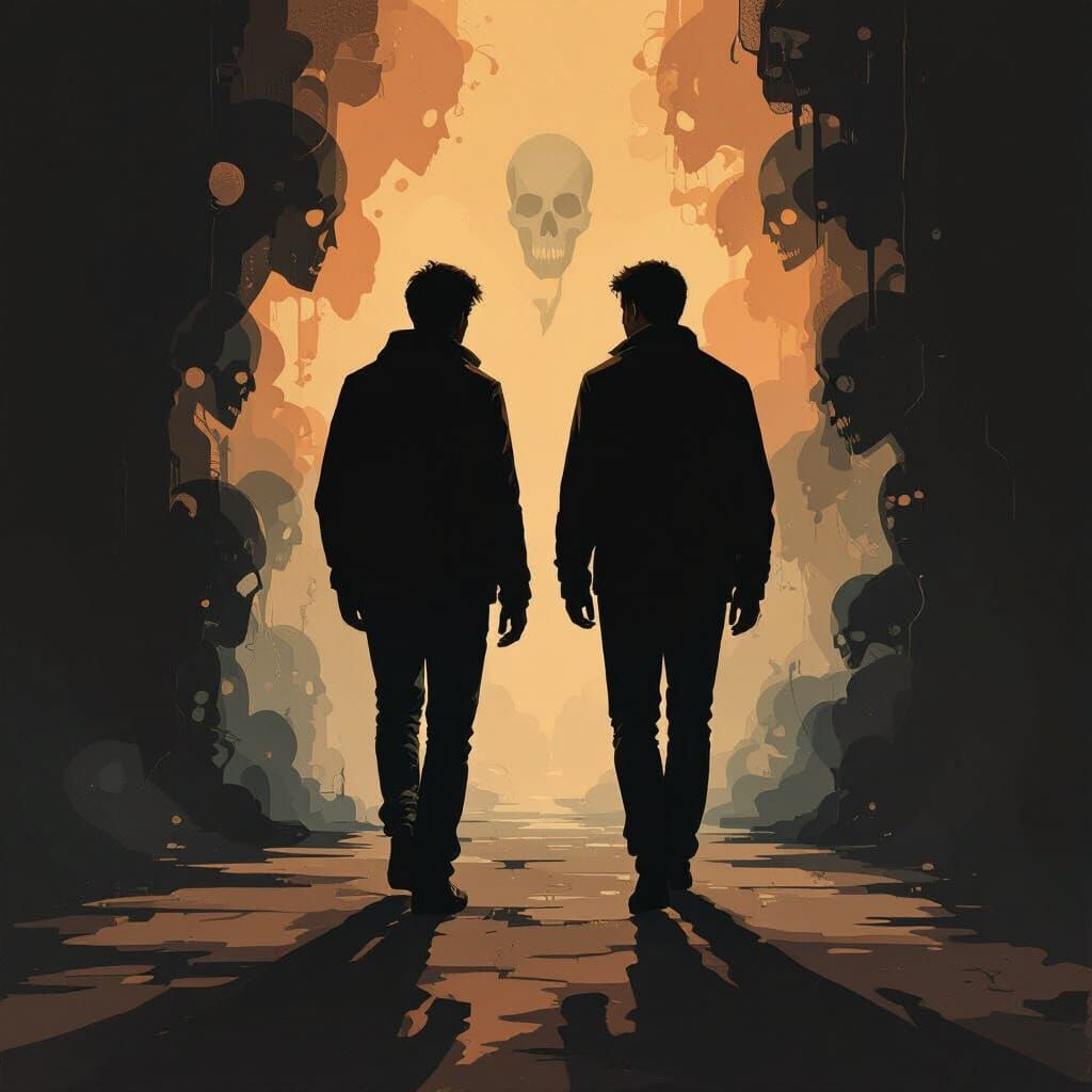 Men Walking into Shadows: Cinematic Dark Mood