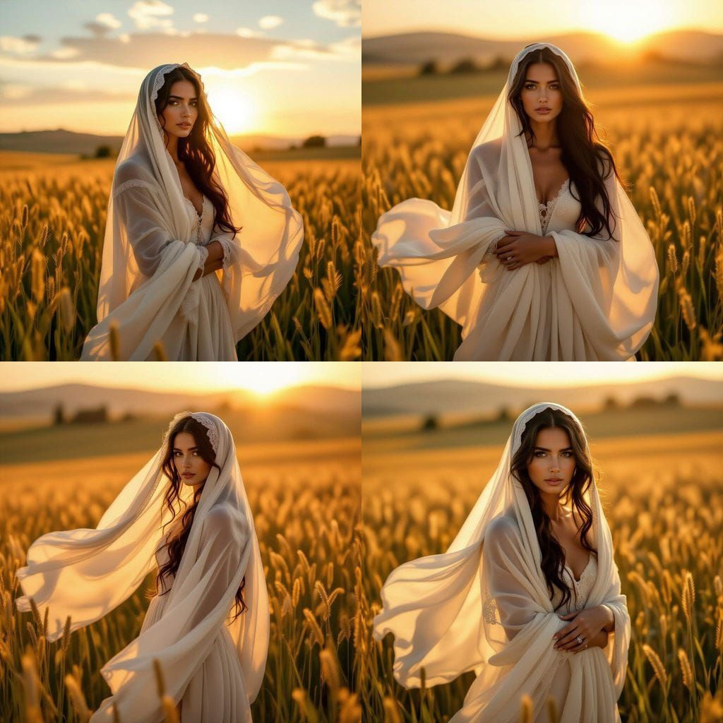 Italian Woman in Tuscan Field, Cinematic Film Still