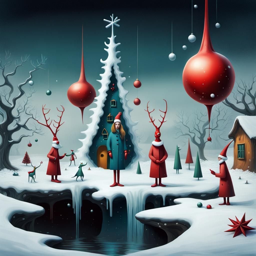 Surreal Christmas Scene in Surrealist Style