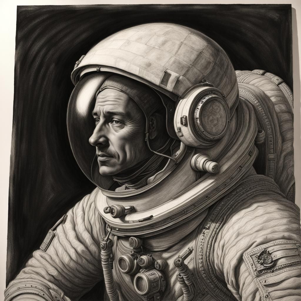 18th Century Astronaut in Charcoal