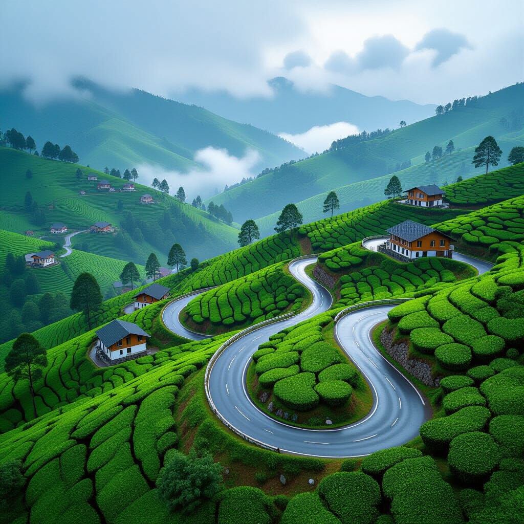 Aerial View: Winding Roads Through Green Hill Station