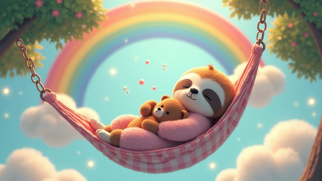 Sleepy Sloth in Hammock, 3D Anime Art