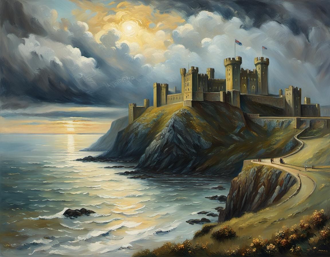 Dover Castle Oil Painting in Victorian Romantic Style