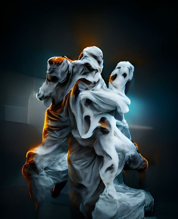 Ghosts Roaming Around Marble Statue: ArtStation Style
