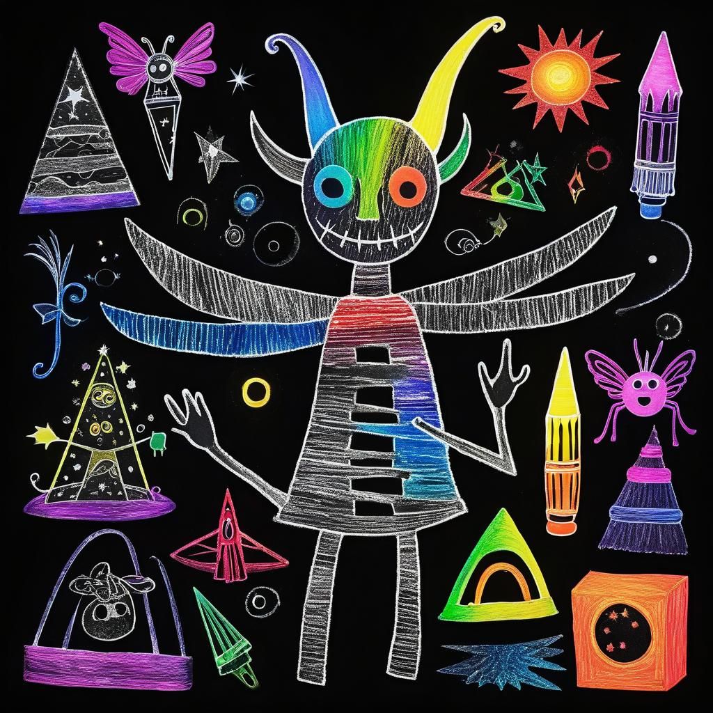 Surreal Demon in Childlike Crayon Rayograph Style