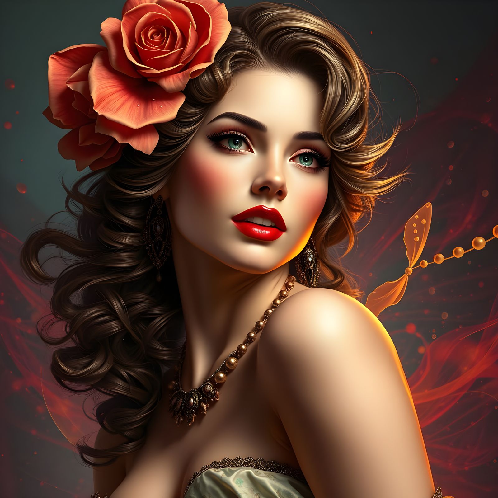 Vibrant 1900s Pin-Up Siren in Exquisite Matte Painting