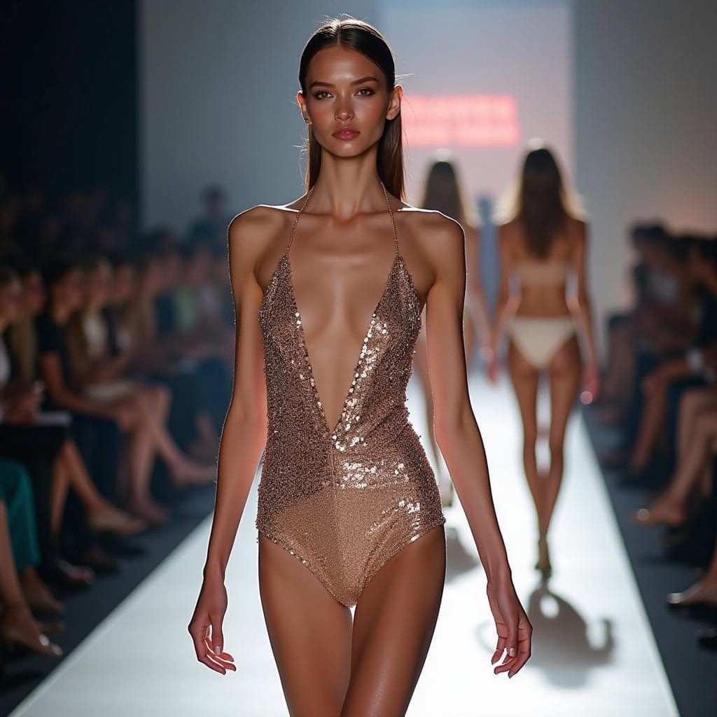 Androgynous Male Model Struts in Dazzling Sequined Jumpsuit