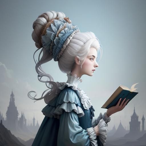 Marie Antoinette with Books: Detailed Matte Painting