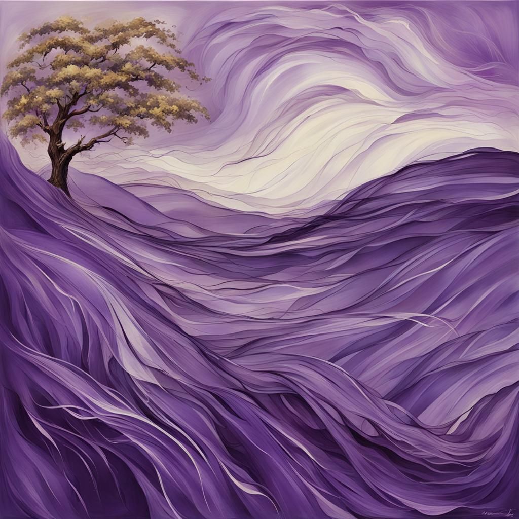 Sad Young Person with Violet Tears and Silk