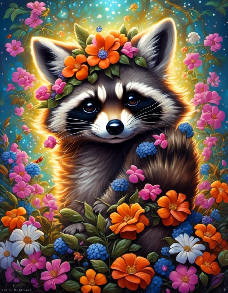 Racoon and Flowers ๐