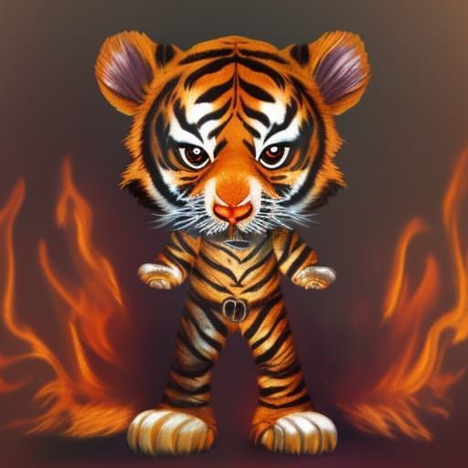 Anthro Tiger Cub in Flames: Digital Matte Painting