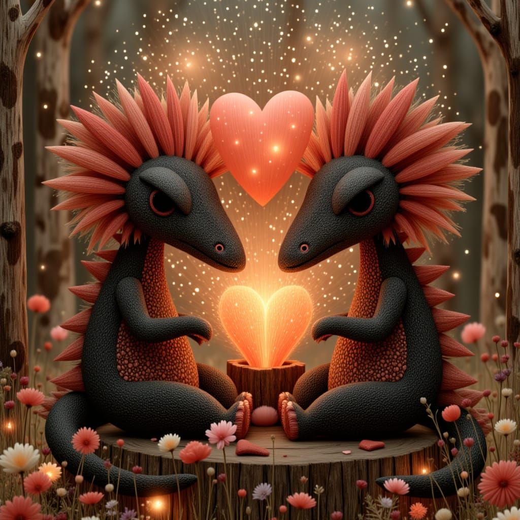 Romantic Lava Creatures with Erupting Volcano