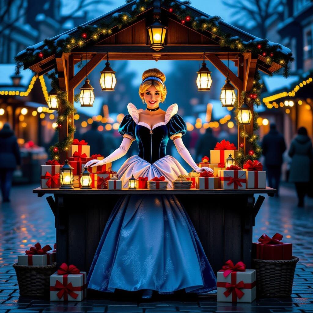 Cinderella as Christmas Market Vendor in Retro Style