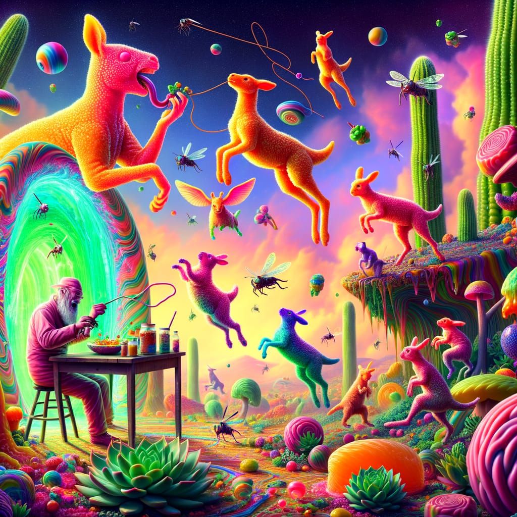 Psychedelic Wonderland with Gummy Figures in 8k
