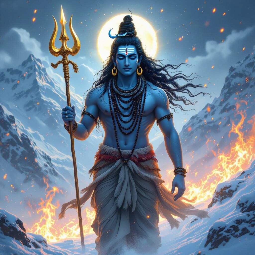Lord Shiva: Divine Form on Snowy Mountain