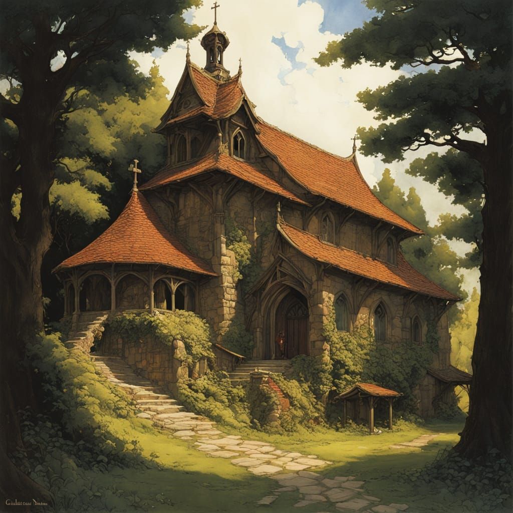 Chiaroscuro Chapel Interior in Ghibli Style
