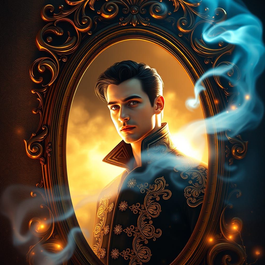 Mystical Mirror with Regal Figure in Enchanted Glow