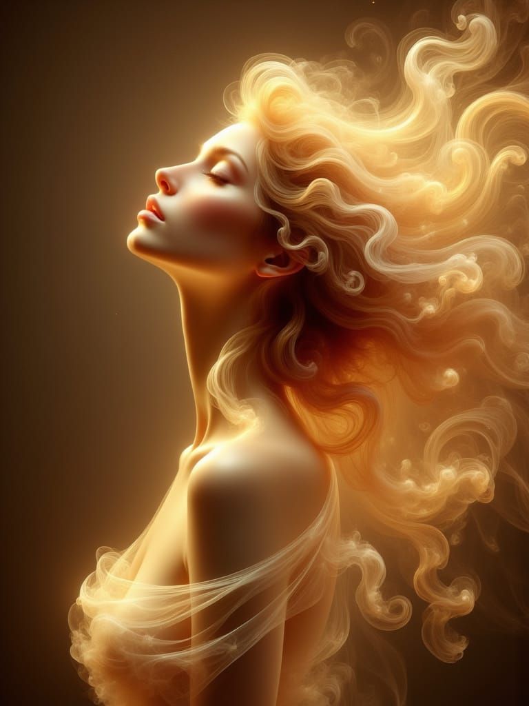 Ethereal Woman in Golden Light with Glowing Particles