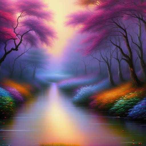 Gothic Castle in Enchanted Forest, Expressionist Painting