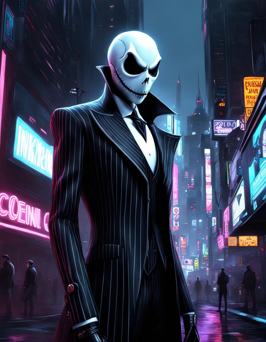 Jack Skellington Venom Hybrid in Biopunk City