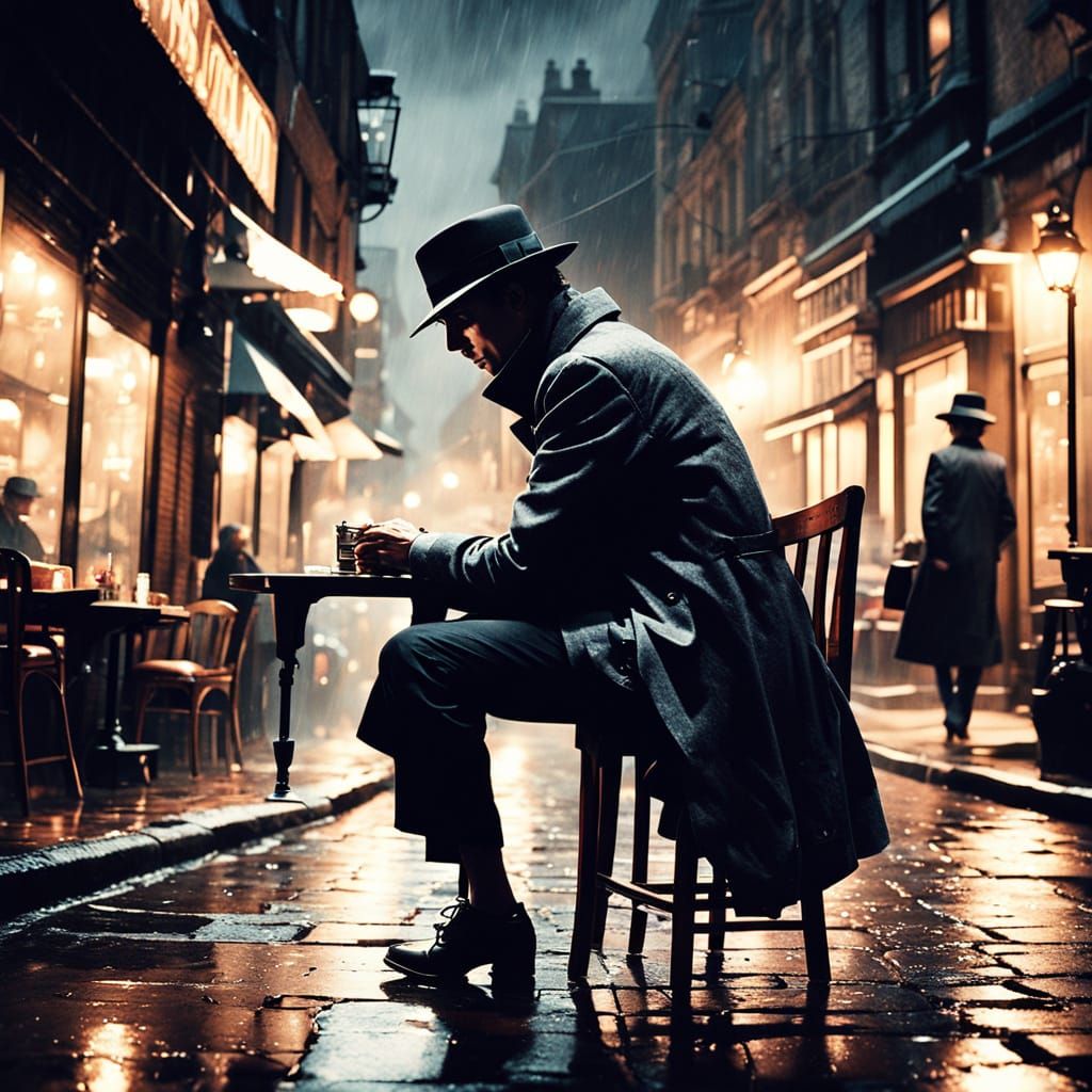 Mysterious Cafe Encounter in Film Noir Style