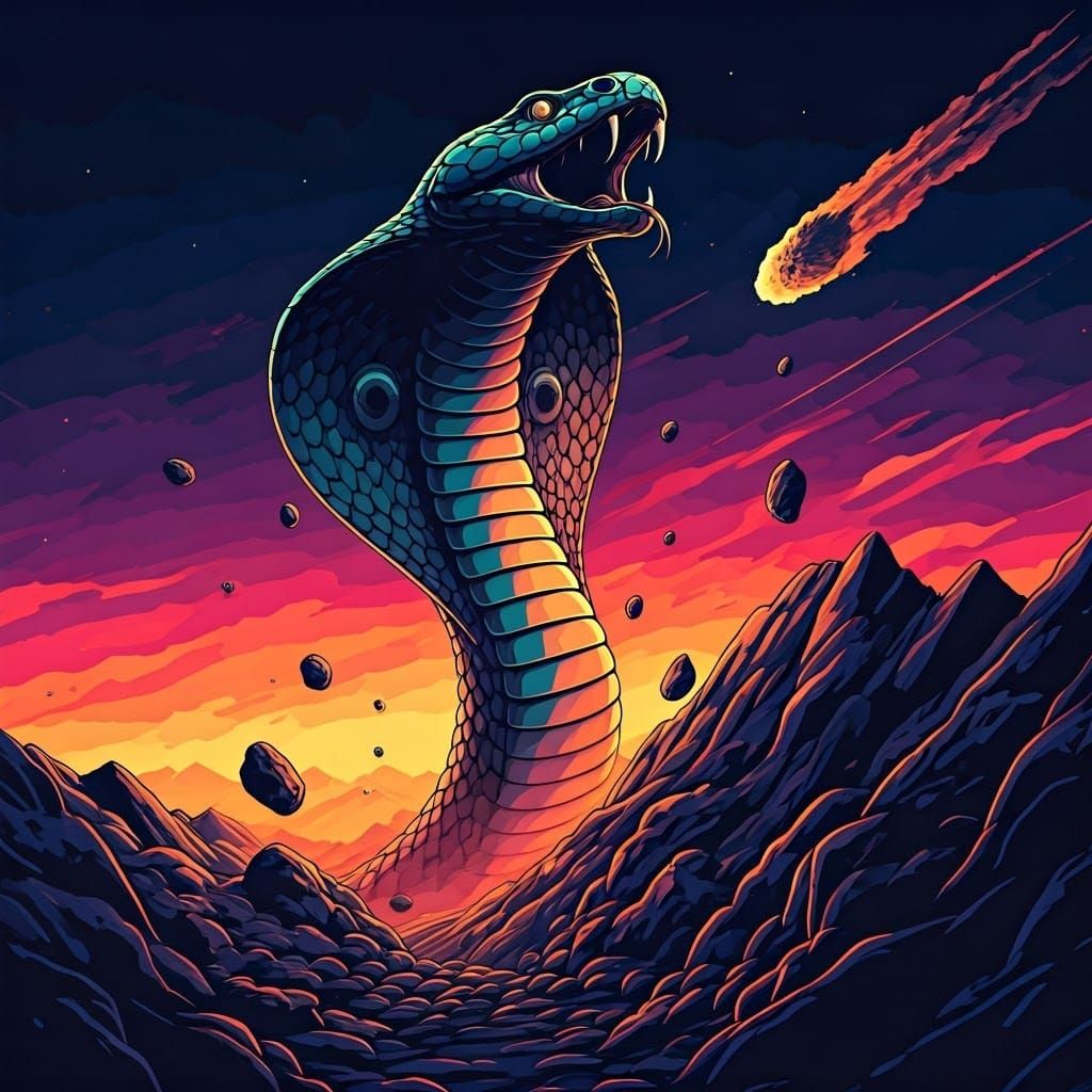 King Cobra and Asteroid in Abstract Digital Art
