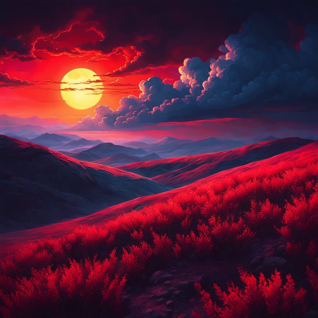 Blood Red Sun in Vibrant Digital Art