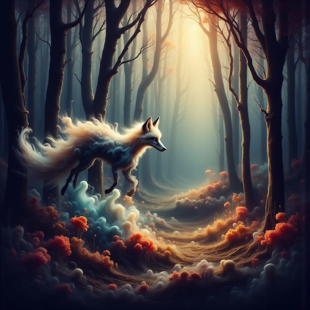 Ethereal Fox in Enchanted Forest, Sunlight Illumination