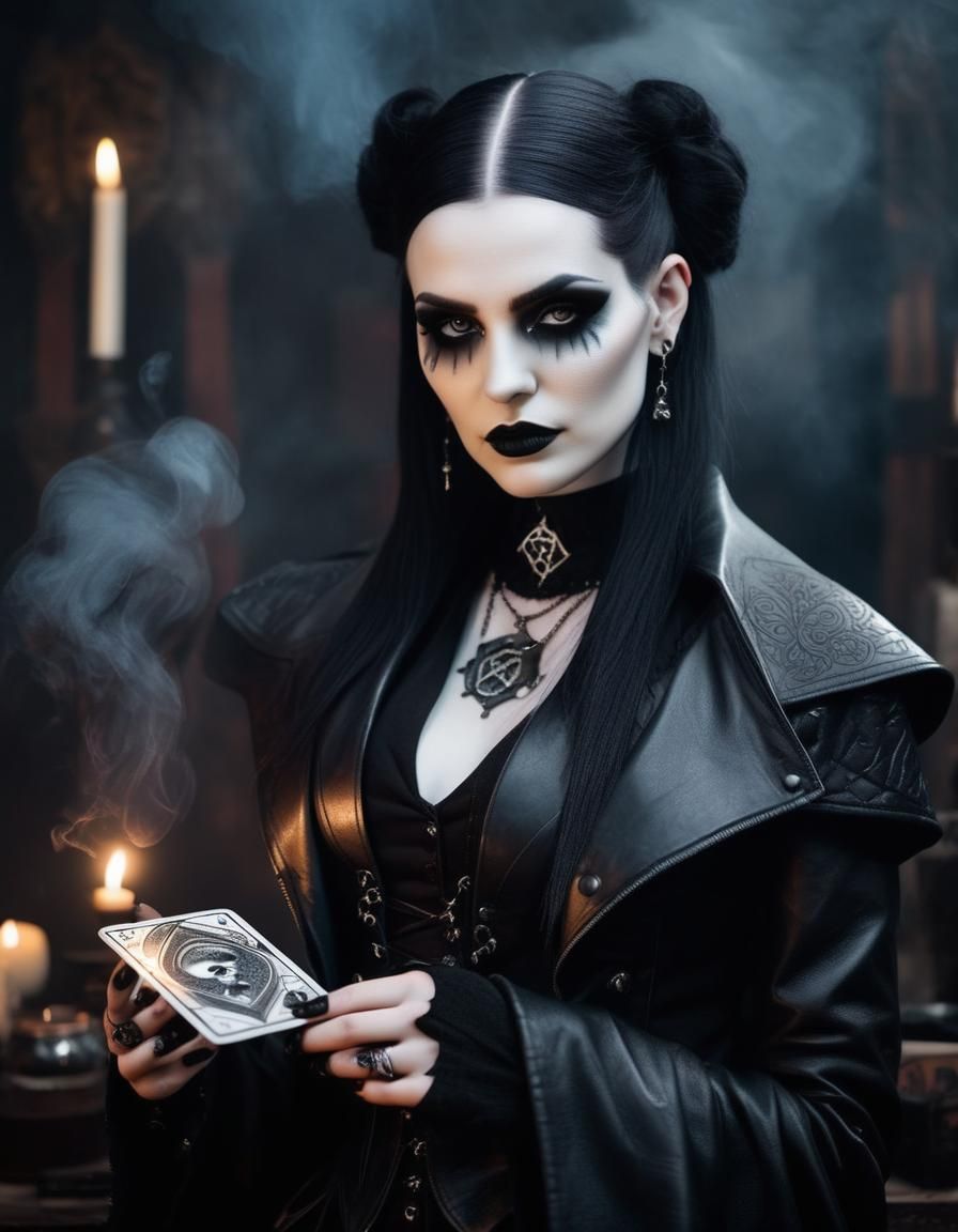 Gothic Woman Divination with Tarot Cards