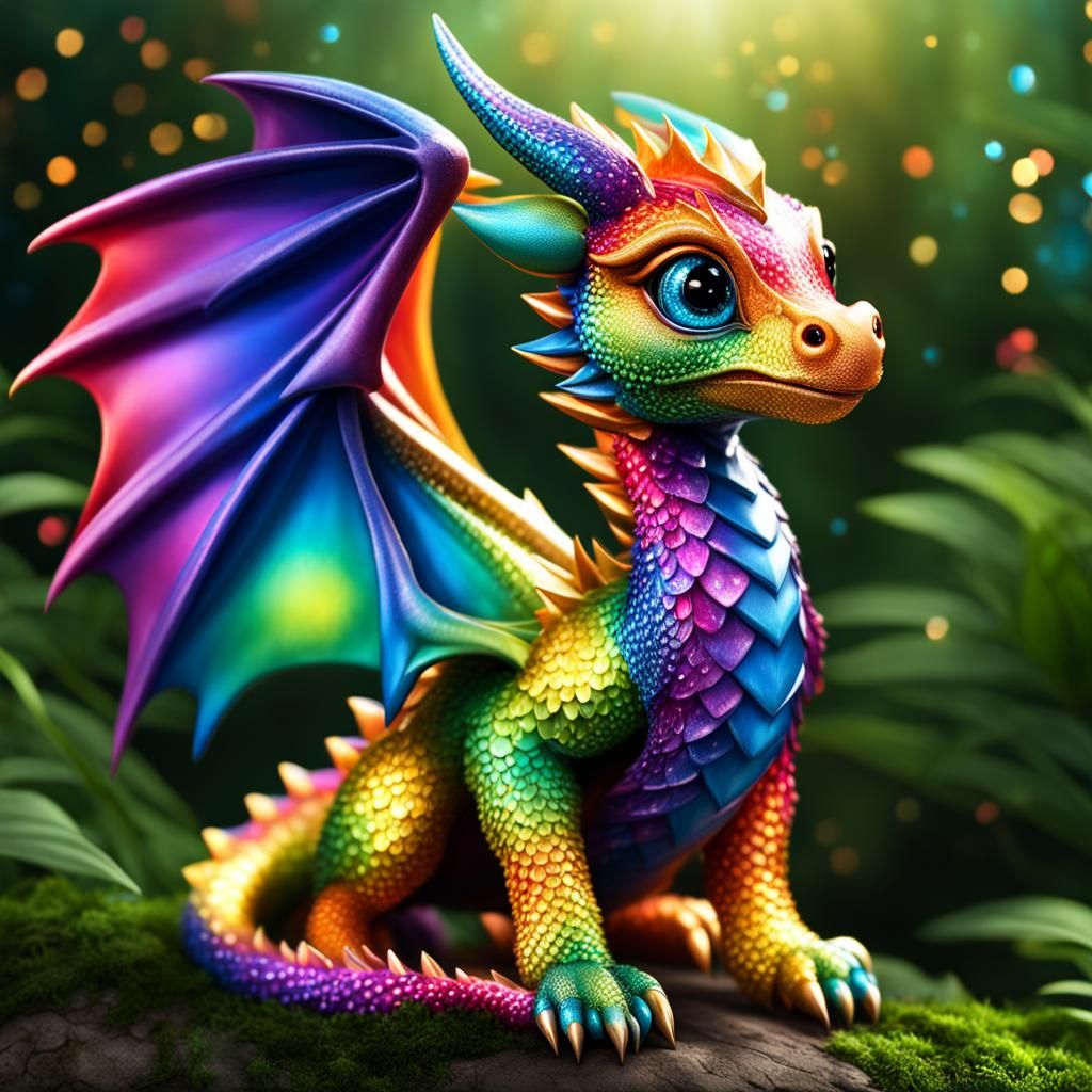 Cute Rainbow Dragon with Sparkling Scales