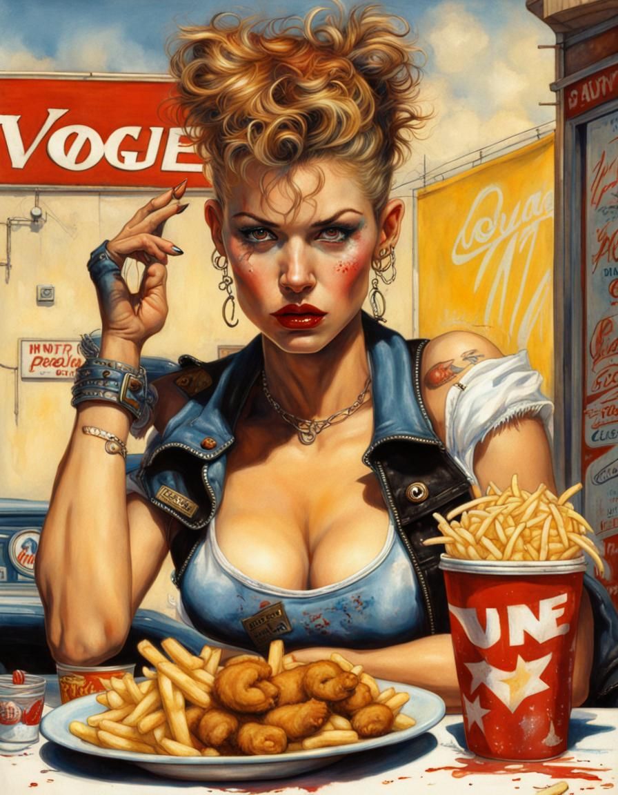 Pin-Up Girl with Teddy Bear, Hyperrealistic Splash Art