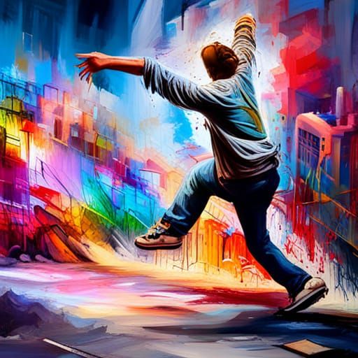 Graffiti Dance Leap in Urban Street Art Style