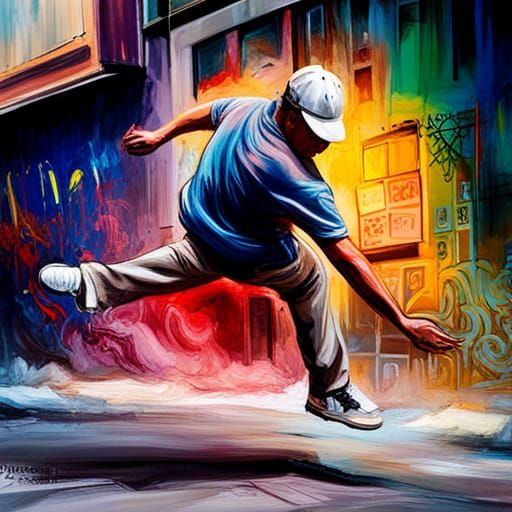 Dynamic Urban Graffiti Dance Leap in Splash Art Style