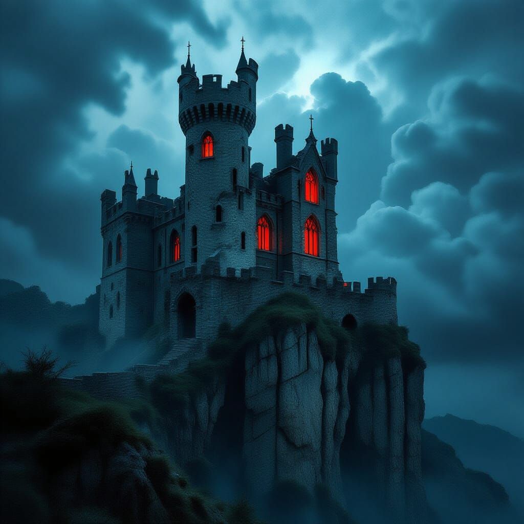 Haunted Castle on Cliff in Gothic Horror Style