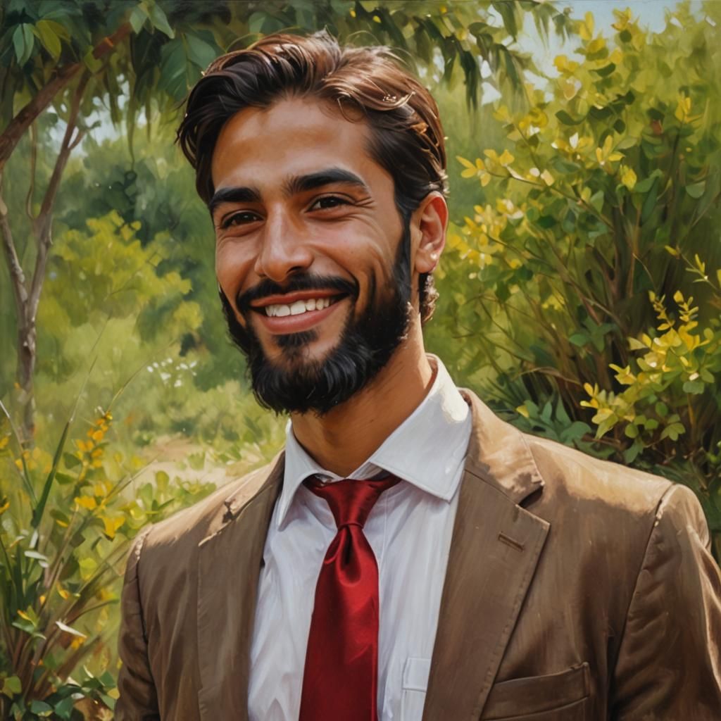 Handsome Man in Velvet Suit, Impressionist Art Nouveau Style