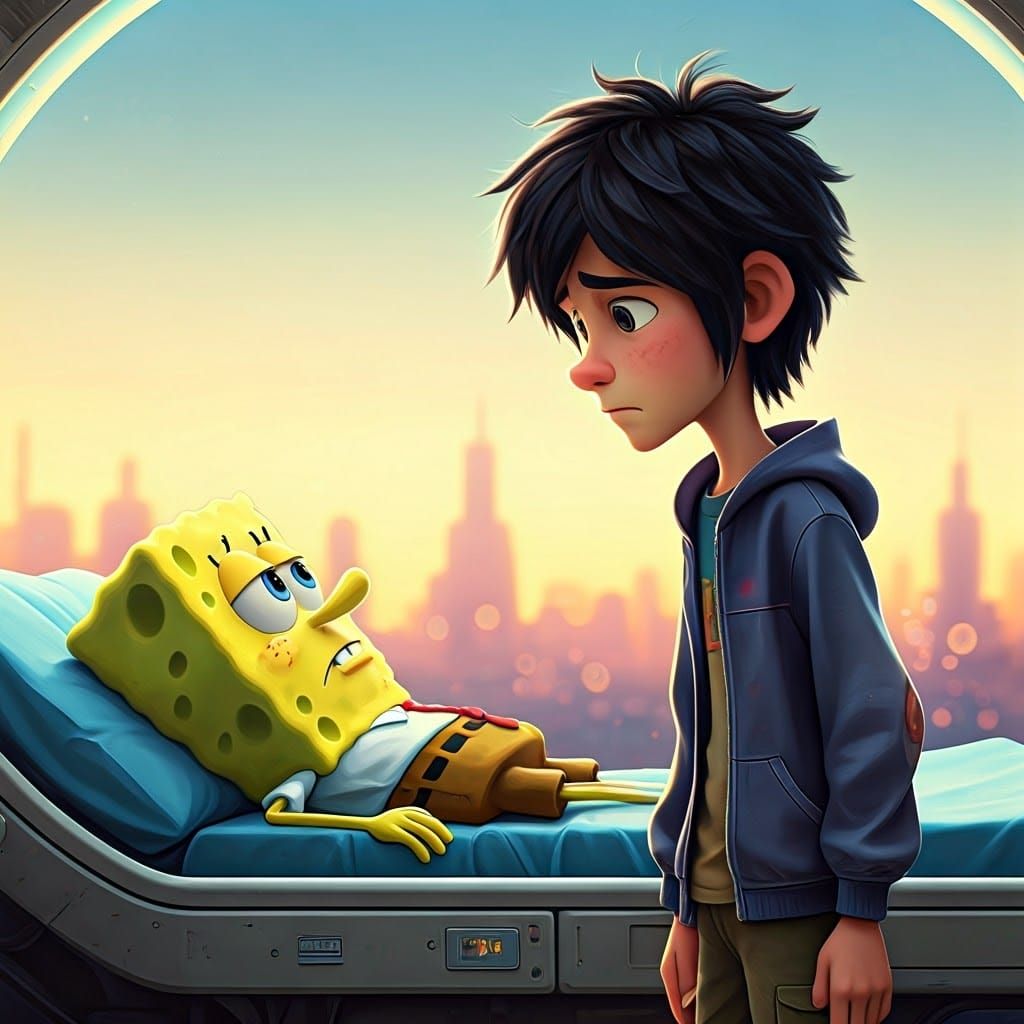 Hiro Hamada Worried About SpongeBob in 3D Render