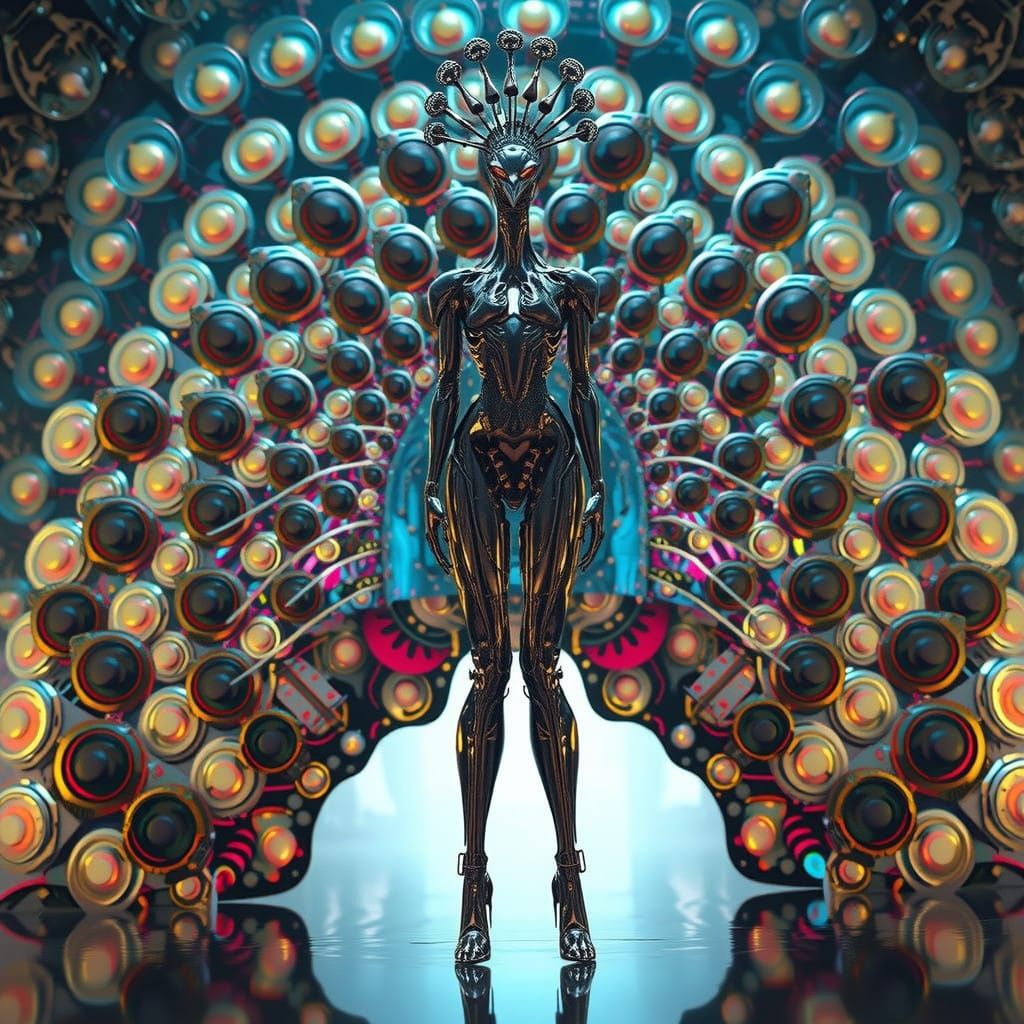 Neon Kaiju Peacock: Mechanical Marvels in Industrial Splendo...