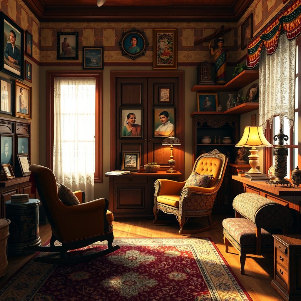 Nostalgic Indian Living Room Render in 3D