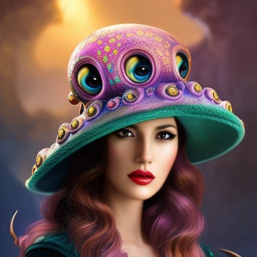 Fantasy Octopus Hat Portrait in 8K Resolution