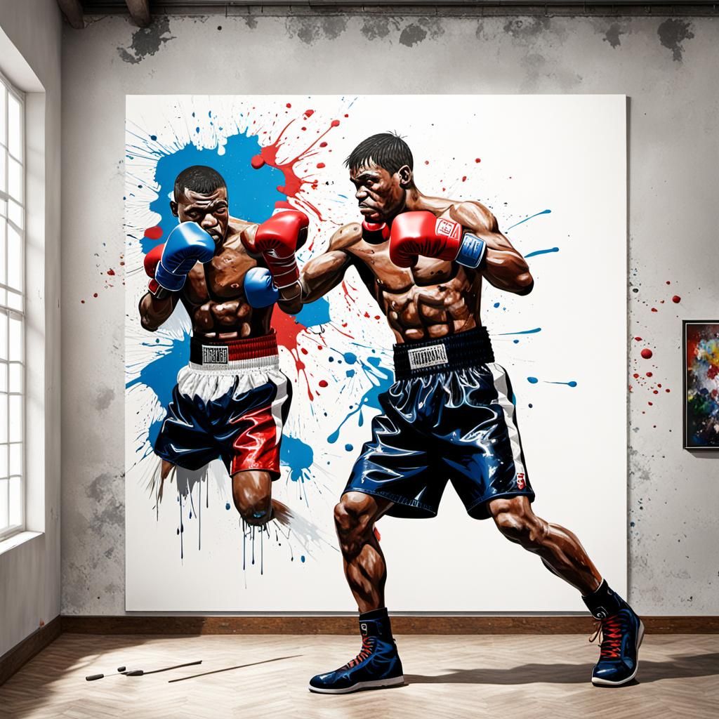 Boxer Fights a Painting in Splatter Art Style