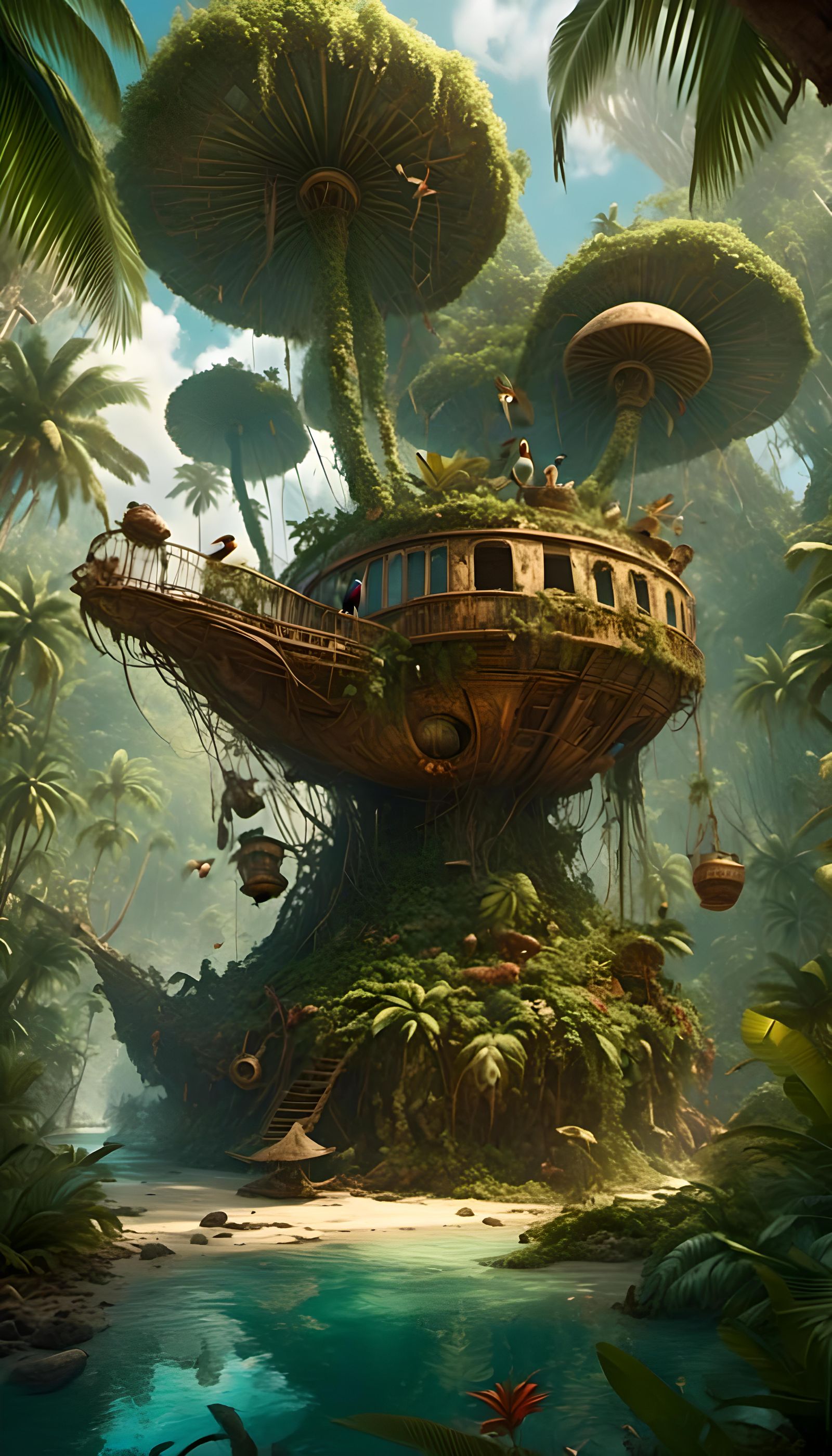 Mythical Cassowary-Ibis Bird on Tropical Island