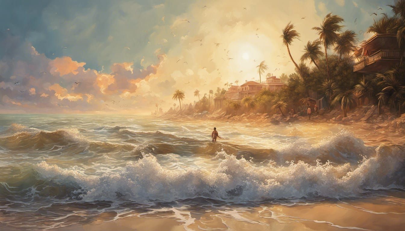 Hyperrealistic Beach Scene in Splash Art Style