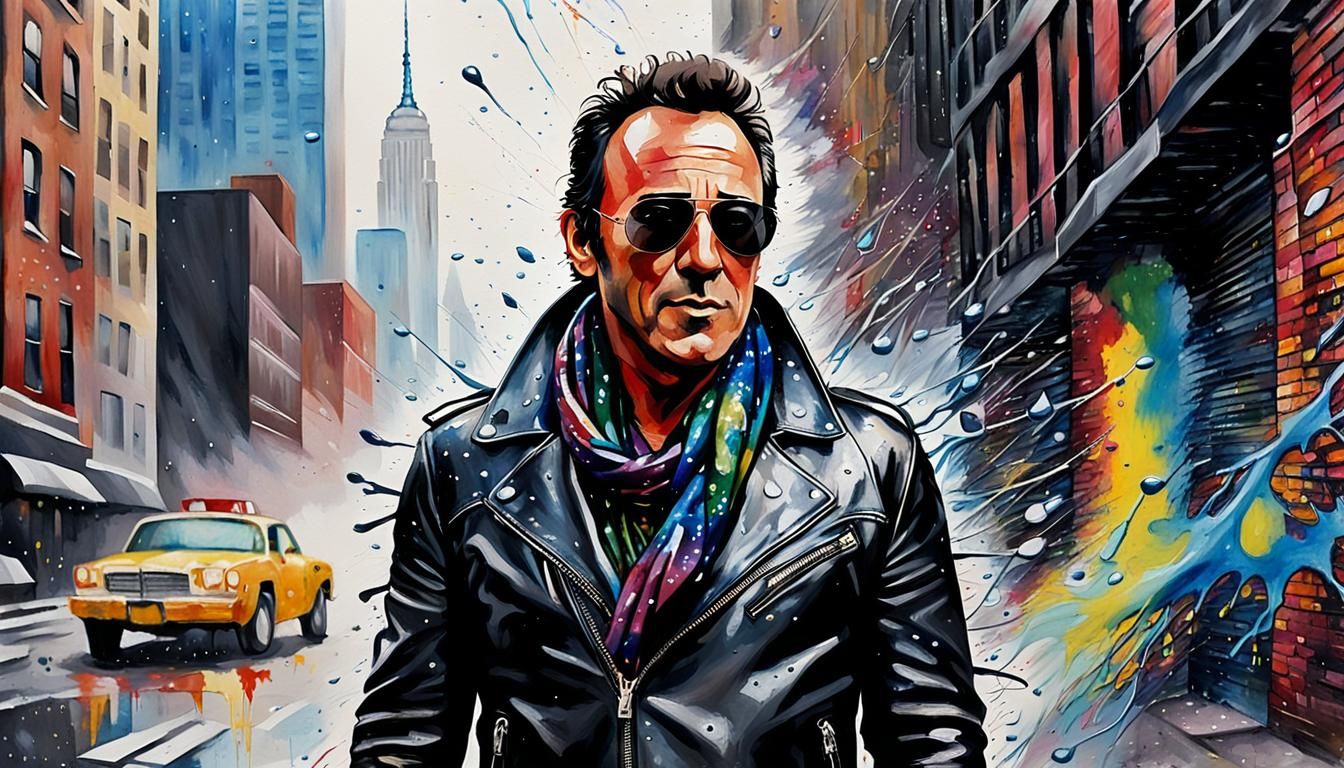Bruce Springsteen in Pop Art Watercolor Portrait