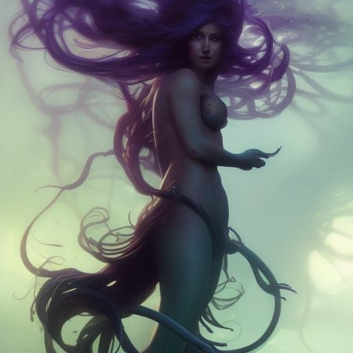Fantasy Dark Mermaid, Hyperdetailed Concept Art
