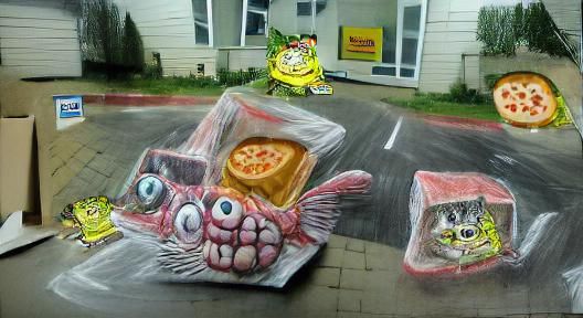 SpongeBob's Pizza Delivery: Hyperrealistic Cat Encounter