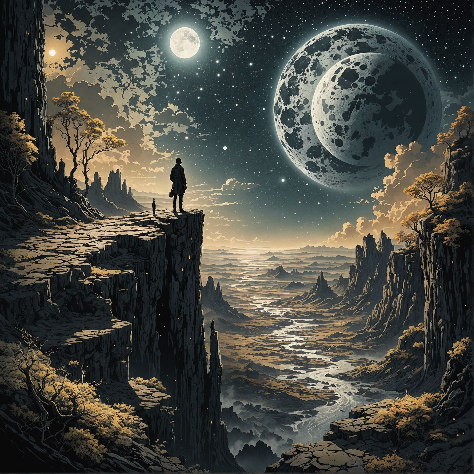 Surreal Figure at Abyss Edge in Symbolist Style