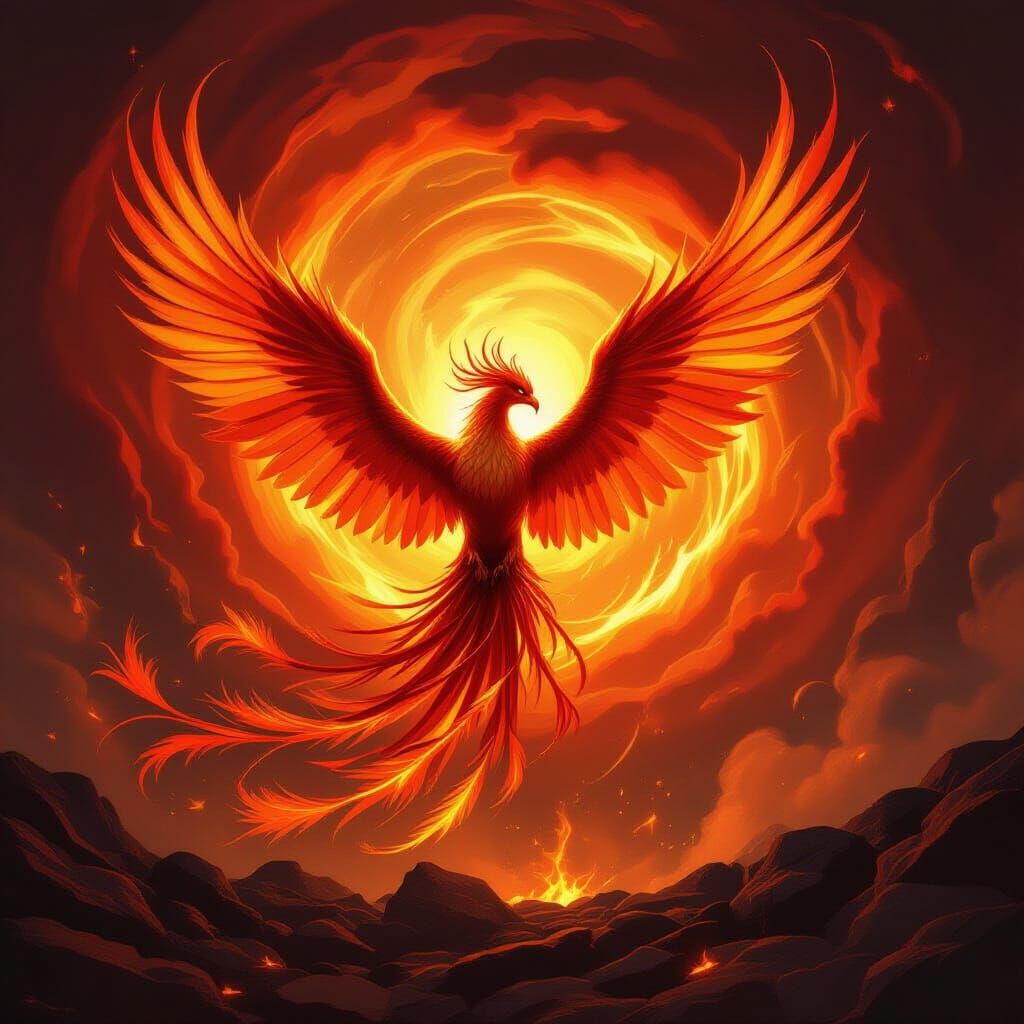 Fiery Phoenix Rises From Embers as Epic Fantasy Art