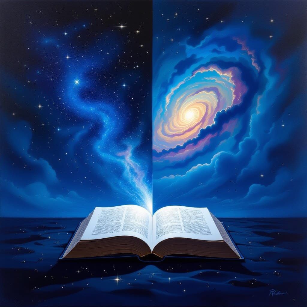 Mystical Night Sky Divided Over Open Book