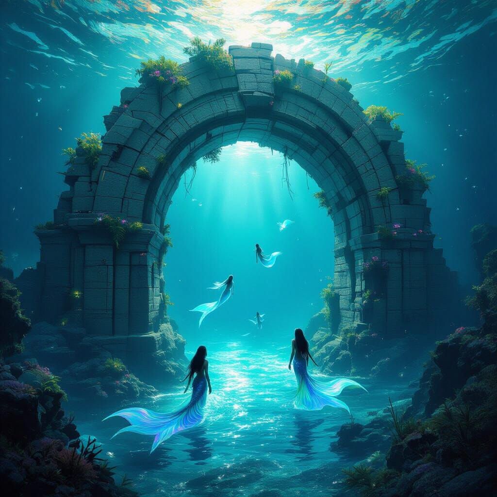Bioluminescent Archway in Alien Ocean, Hyperrealistic
