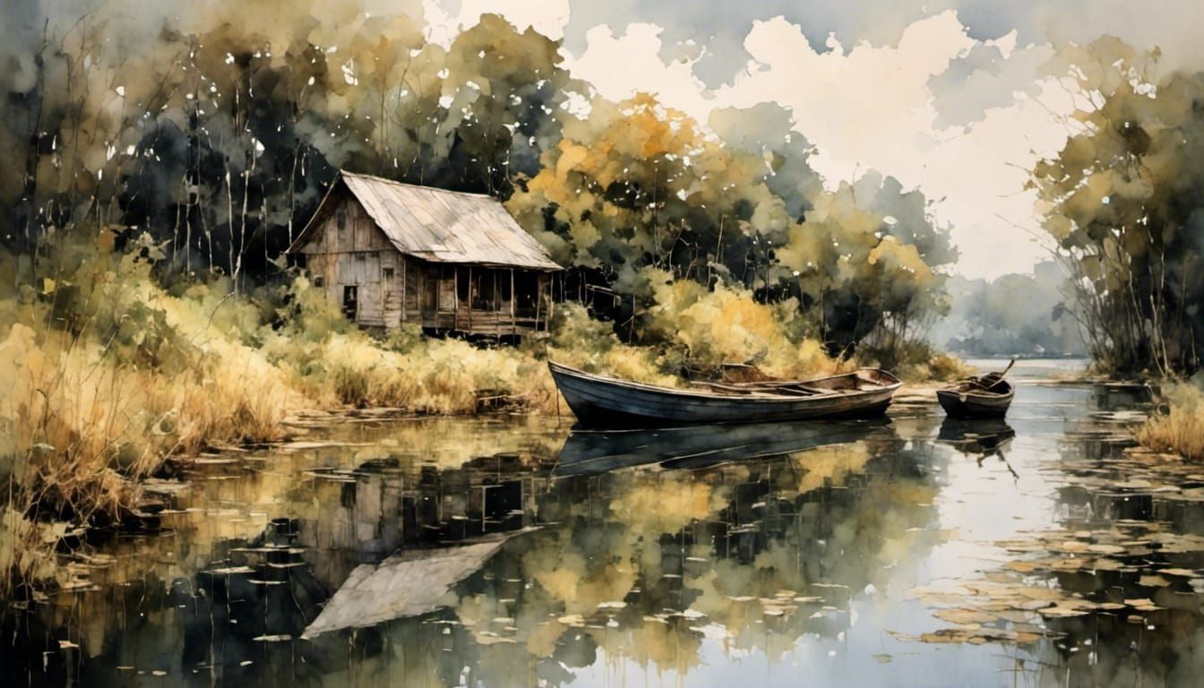 Still River Boathouse in Sfumato Watercolor